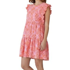 Michelle McDowell Everly Dress Pretty Palm Pink Flare Tiered Ruffle/Sleeve